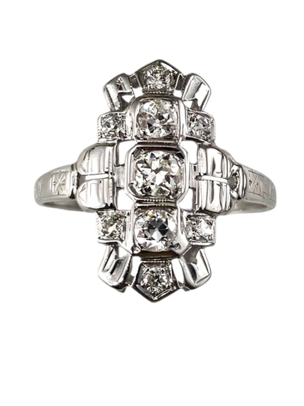 18K White Gold Diamond Art Deco Style Ring Size 8 #25638